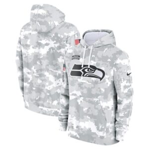 Seattle Seahawks Youth 2024 Salute To Service Pullover Hoodie - White/Gray