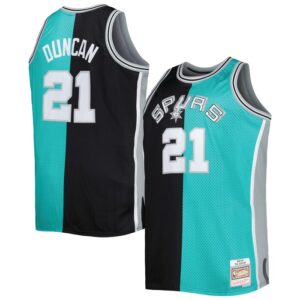 Tim Duncan San Antonio Spurs Big & Tall Hardwood Classics 1998/99 Split Swingman Jersey - Black/Teal