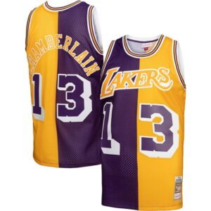 Wilt Chamberlain Los Angeles Lakers Hardwood Classics 1971/72 Split Swingman Jersey - Purple/Gold