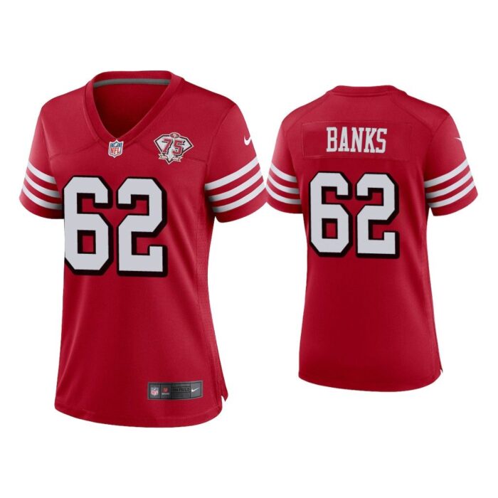 Women Aaron Banks San Francisco 49ers Scarlet 75th Anniversary Jersey