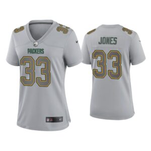 Women Aaron Jones Green Bay Packers Gray Atmosphere Fashion Game Jersey