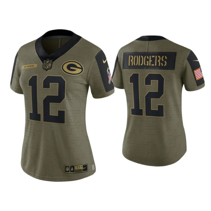 Women Aaron Rodgers Green Bay Packers Olive 2021 Salute To Service Limited Jersey