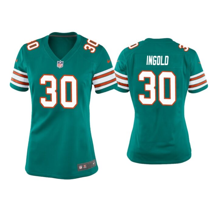 Women Alec Ingold Miami Dolphins Aqua Throwback Game Jersey