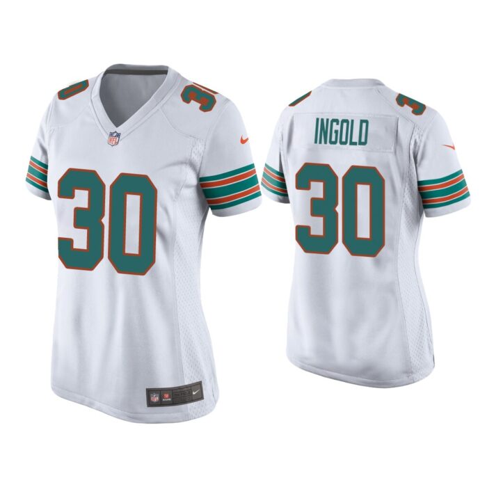 Women Alec Ingold Miami Dolphins White Throwback Game Jersey