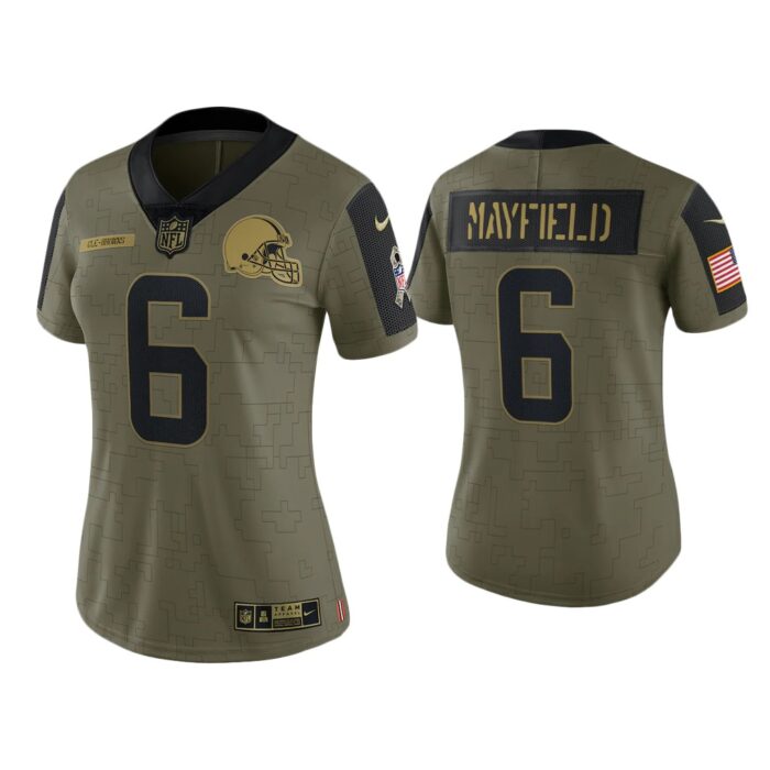 Women Baker Mayfield Cleveland Browns Olive 2021 Salute To Service Limited Jersey