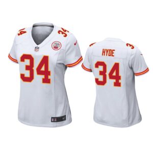 Women Carlos Hyde #34 Kansas City Chiefs White Game Jersey