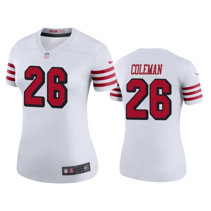 Women Color Rush Legend Tevin Coleman #26 San Francisco 49ers White Jersey