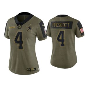 Women Dak Prescott Dallas Cowboys Olive 2021 Salute To Service Limited Jersey