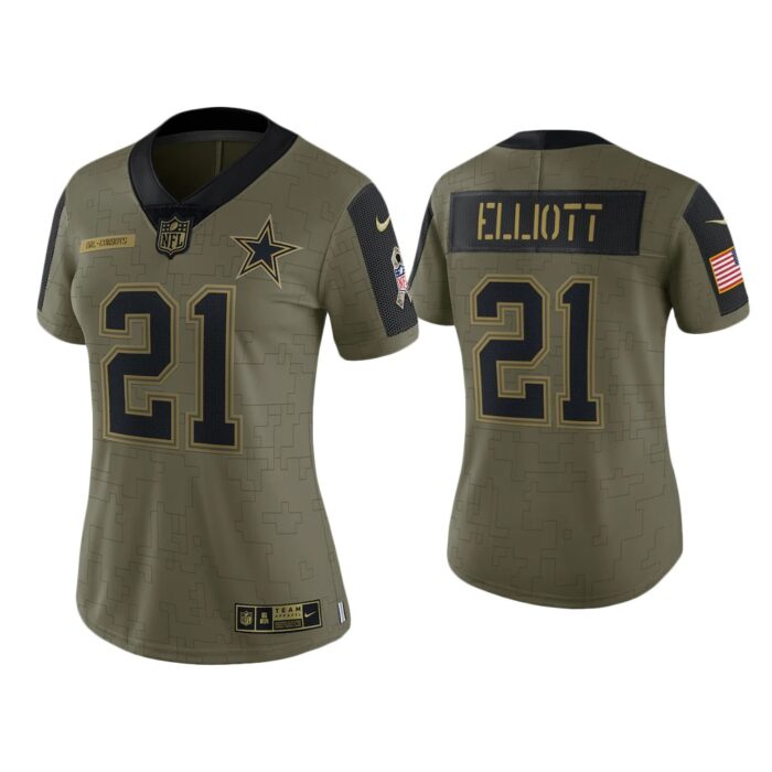 Women Ezekiel Elliott Dallas Cowboys Olive 2021 Salute To Service Limited Jersey