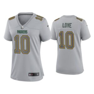 Women Jordan Love Green Bay Packers Gray Atmosphere Fashion Game Jersey