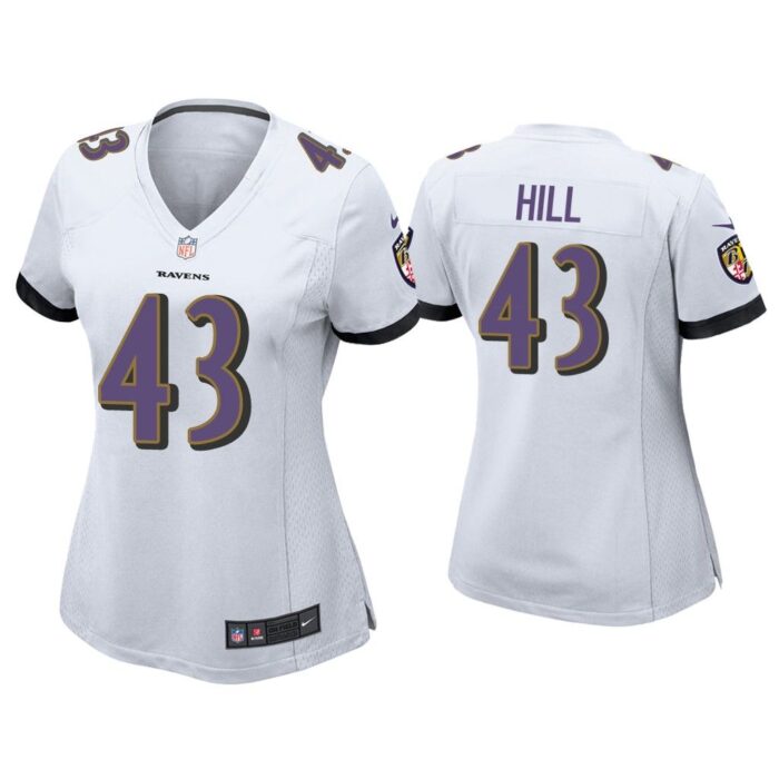 Women Justice Hill Baltimore Ravens White Game Jersey