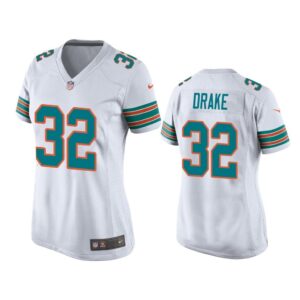 Women Kenyan Drake Miami Dolphins White Throwback Jersey