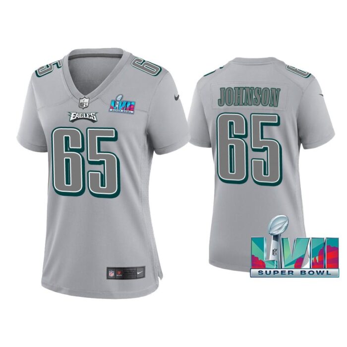 Women Lane Johnson Philadelphia Eagles Super Bowl LVII Gray Atmosphere Jersey