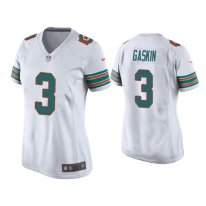 Women Myles Gaskin Miami Dolphins White Throwback Game Jersey