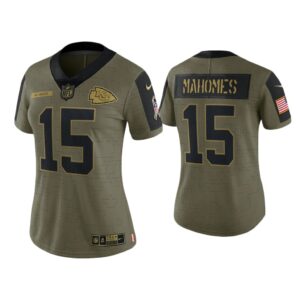 Women Patrick Mahomes Kansas City Chiefs Olive 2021 Salute To Service Limited Jersey