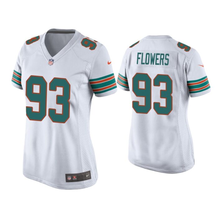 Women Trey Flowers Miami Dolphins White Throwback Game Jersey