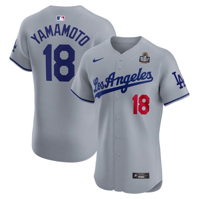 Yoshinobu Yamamoto Los Angeles Dodgers 2024 World Series Road Elite Player Jersey - Gray