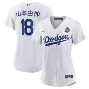 Yoshinobu Yamamoto Los Angeles Dodgers Women's Home 2024 World Series Japanese Lettering Replica Jersey - White