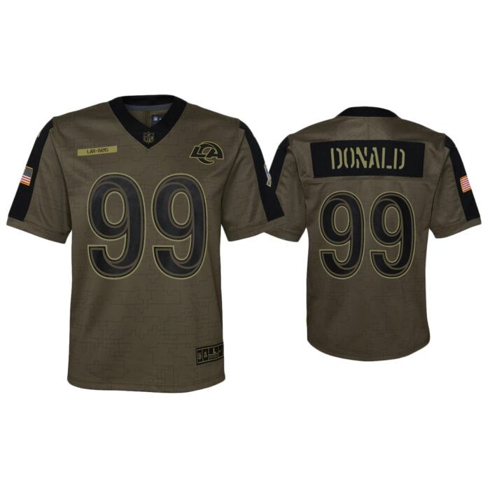 Youth Aaron Donald Los Angeles Rams Olive 2021 Salute To Service Game Jersey