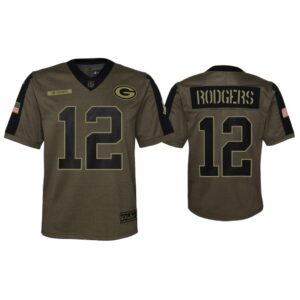 Youth Aaron Rodgers Green Bay Packers Olive 2021 Salute To Service Game Jersey