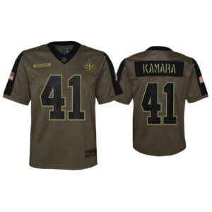 Youth Alvin Kamara New Orleans Saints Olive 2021 Salute To Service Game Jersey