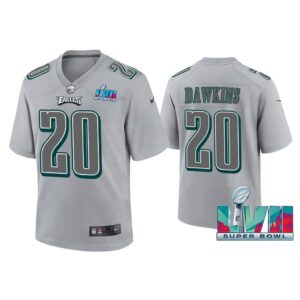 Youth Brian Dawkins Philadelphia Eagles Super Bowl LVII Gray Atmosphere Jersey