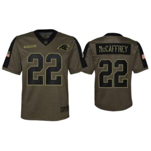 Youth Christian McCaffrey Carolina Panthers Olive 2021 Salute To Service Game Jersey