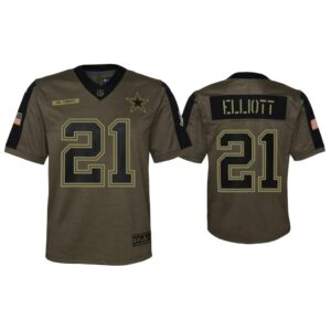 Youth Ezekiel Elliott Dallas Cowboys Olive 2021 Salute To Service Game Jersey