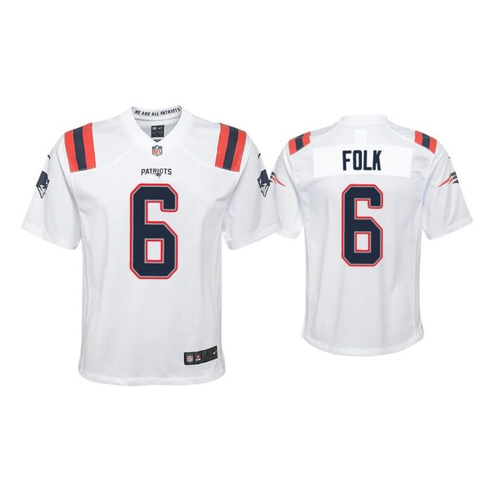 Youth Nick Folk New England Patriots White Game Jersey