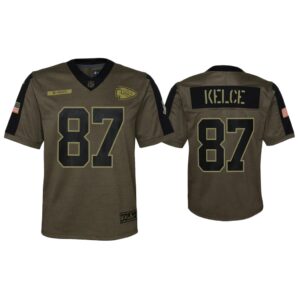 Youth Travis Kelce Kansas City Chiefs Olive 2021 Salute To Service Game Jersey