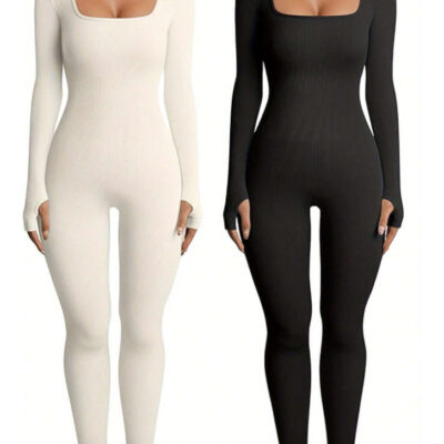 Women's Yoga Sports Fitness Jumpsuit Workout Long Sleeve Square Collar Clothing 2 5ed9d3ab 1bf1 4122 acc1 e59fb0de1c20