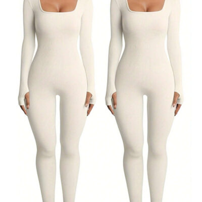 Women's Yoga Sports Fitness Jumpsuit Workout Long Sleeve Square Collar Clothing 8 ac107f51 df5c 4923 b2ce eda271c1a0b5