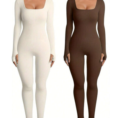 Women's Yoga Sports Fitness Jumpsuit Workout Long Sleeve Square Collar Clothing 3 d3a249e5 f3ef 4ac2 b80e 776c572a38a5